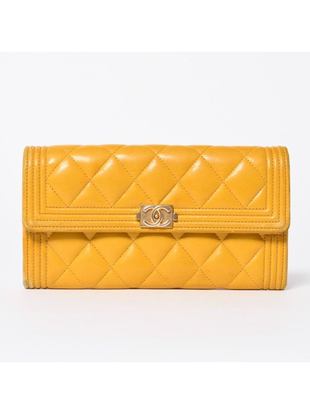 Chanel Boy Wallet CC Logo Lambskin Yellow Gold